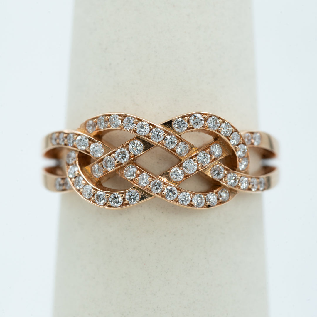 Anello Crivelli Intreccio in oro rosa 18 kt con pavé di diamanti naturali