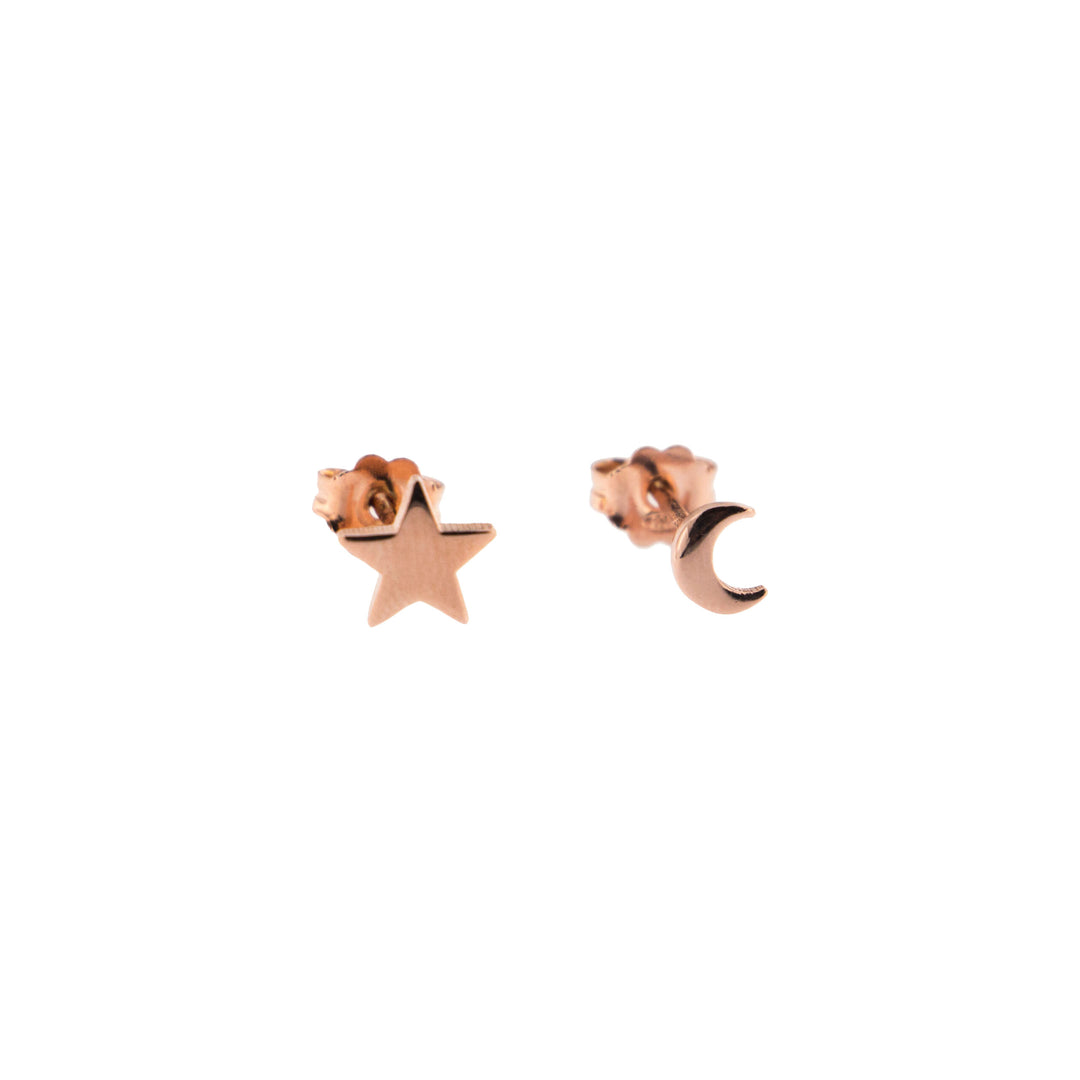 Orecchini Lobo Bombati Stella/Luna Oro Rosa