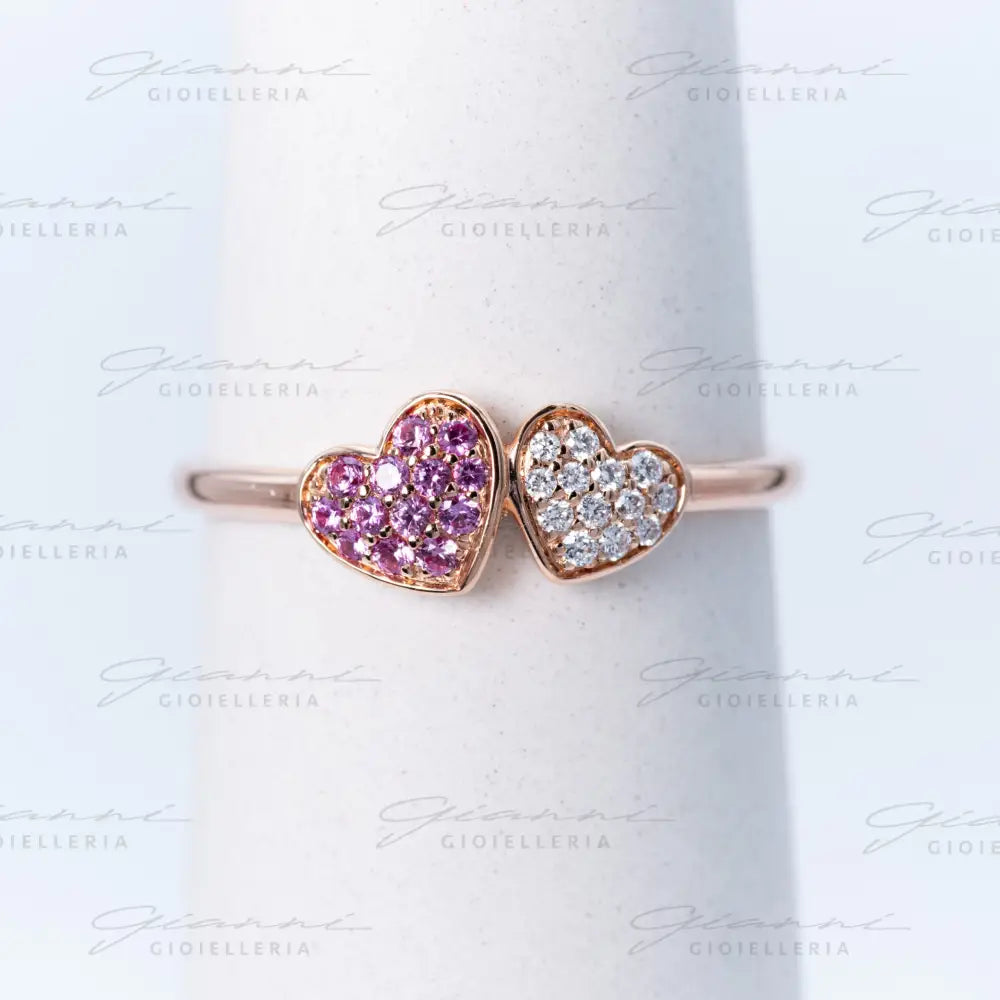 anello cuori zaffiri rosa