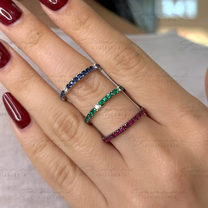 Anello Crivelli - Fedina in Oro Bianco con Smeraldi e Diamanti Anelli