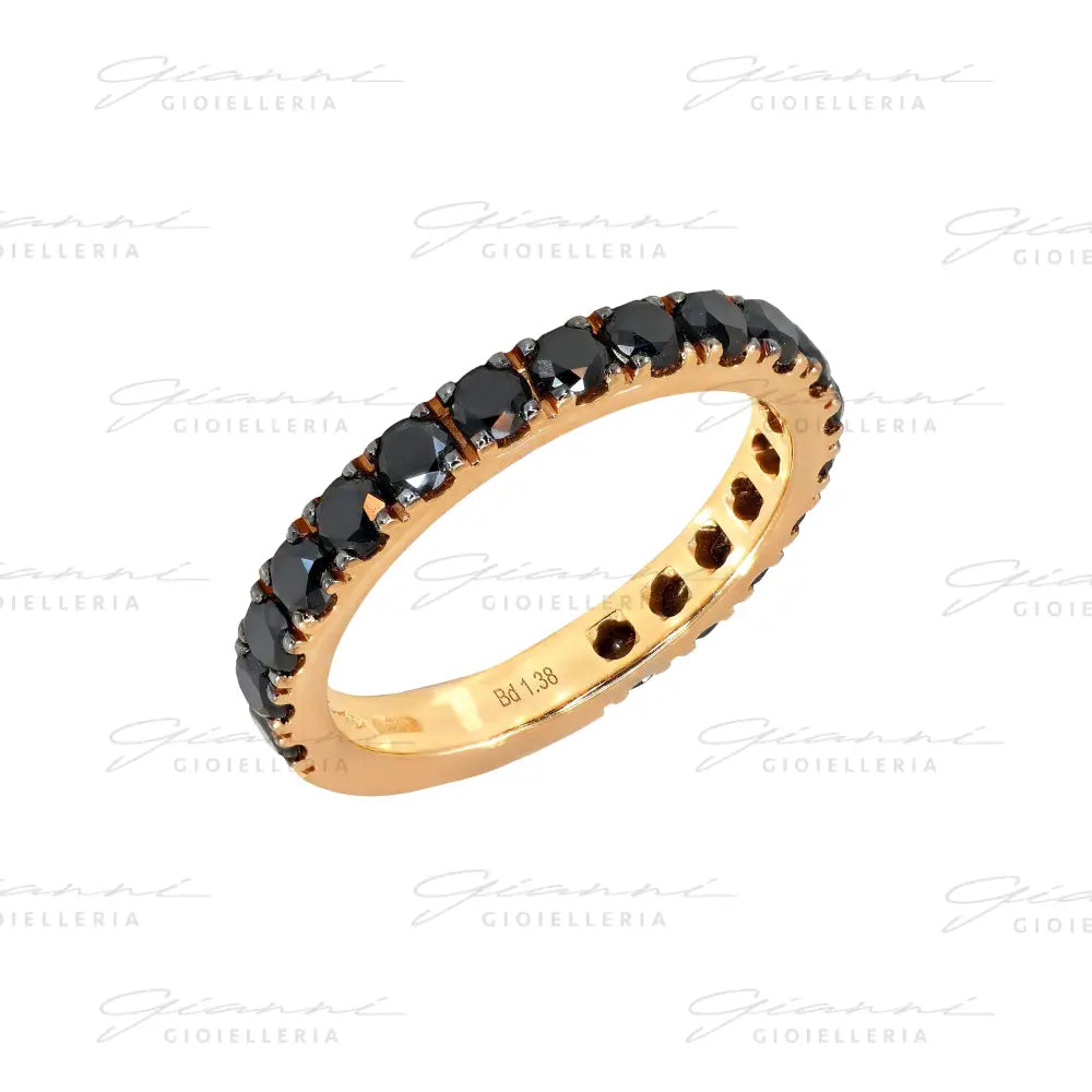 Anello Crivelli - Fedina in Oro Rosa con Diamanti Neri da 1,38 ct. Anelli
