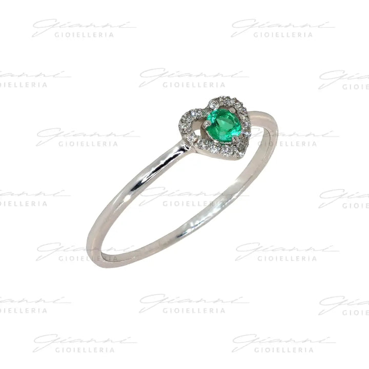 Anello Crivelli - Fantasia Cuore in Oro Bianco con Smeraldo e Diamanti Anelli