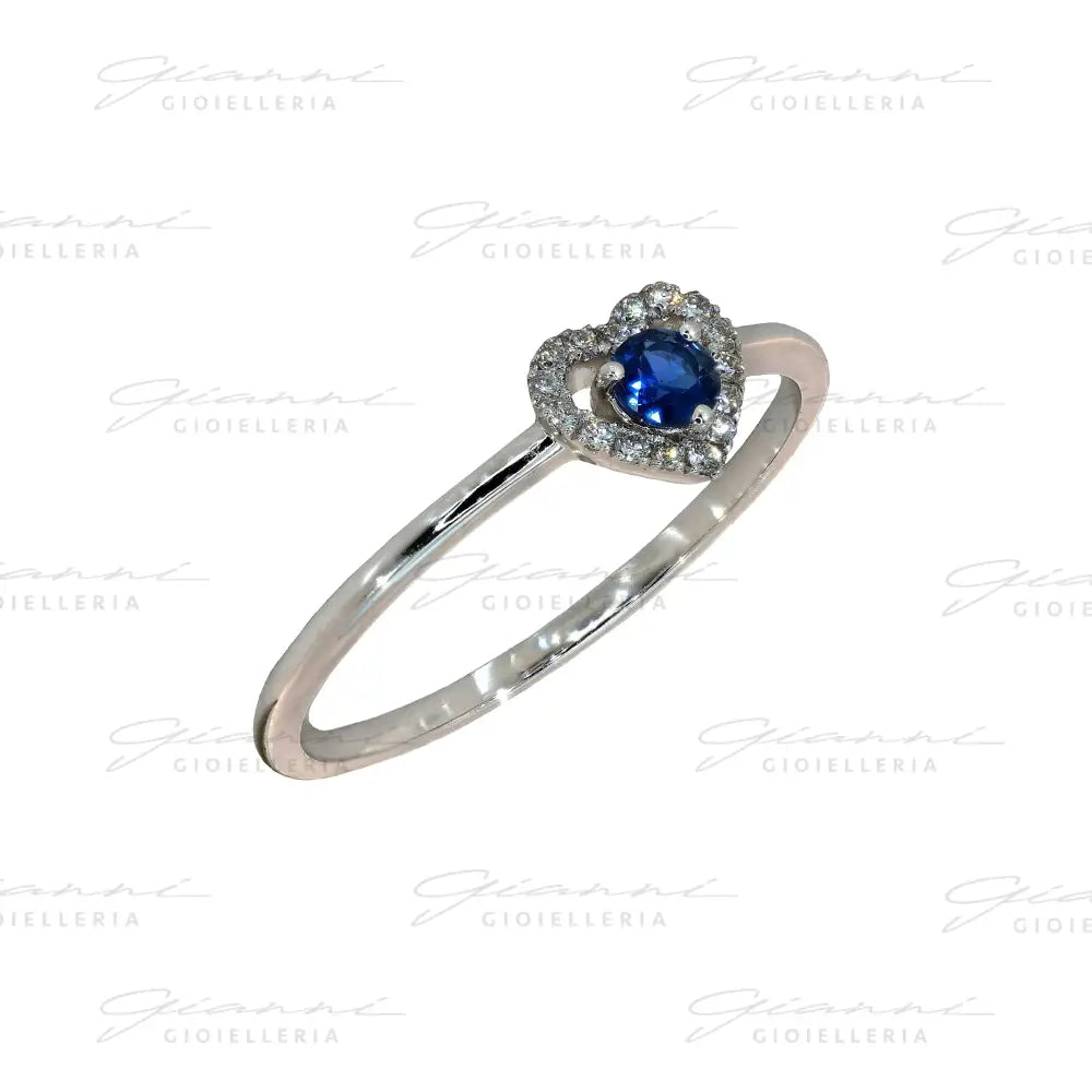 Anello Crivelli - Fantasia Cuore in Oro Bianco con Zaffiro e Diamanti Anelli