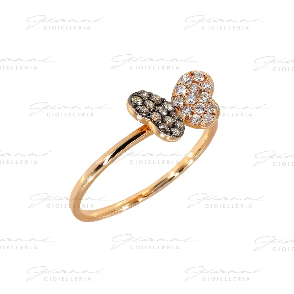 Anello Crivelli - Fantasia Farfalla in Oro Rosa con Pavé di Diamanti Brown e Bianchi Anelli