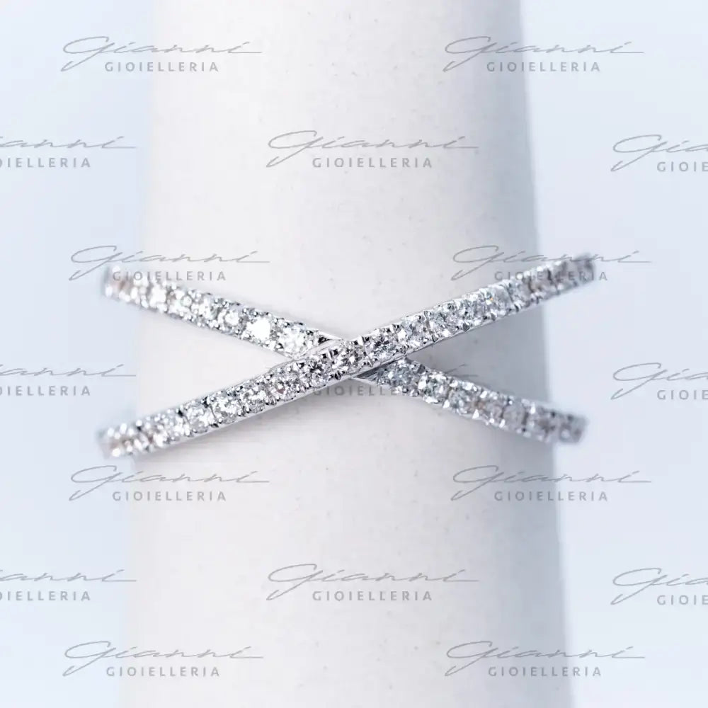 Anello Crivelli - Fascia Incrociata con Diamanti in Oro Bianco Anelli