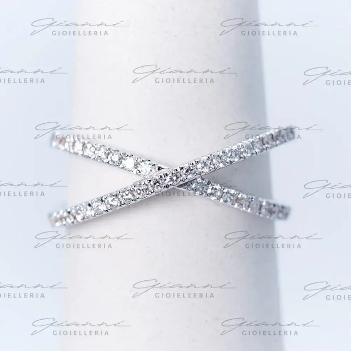 Anello Crivelli - Fascia Incrociata con Diamanti in Oro Bianco Anelli