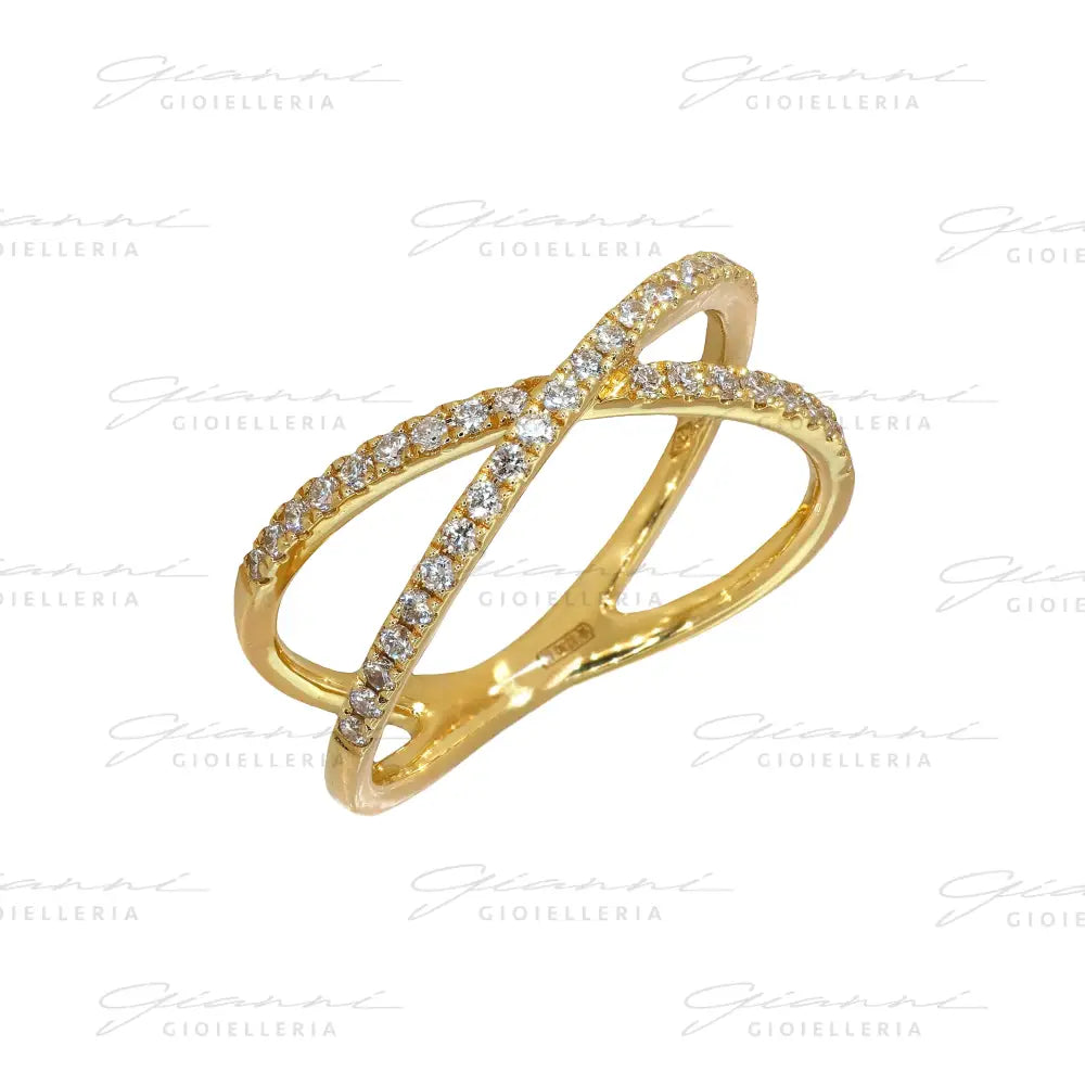 Anello Crivelli - Fascia Incrociata con Diamanti in Oro Giallo Anelli