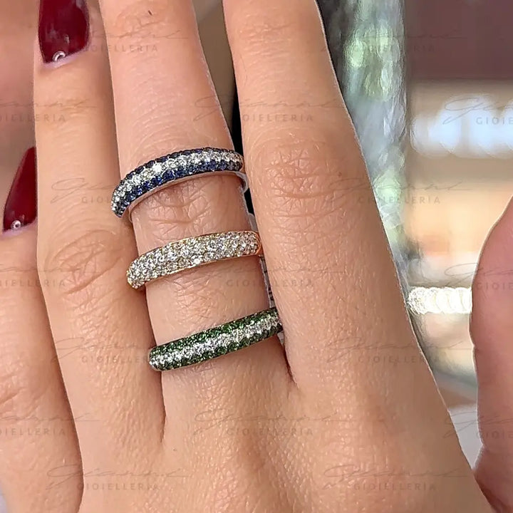 Anello Crivelli - Fascia Pavè in Oro Bianco con Zaffiri e Diamanti Anelli