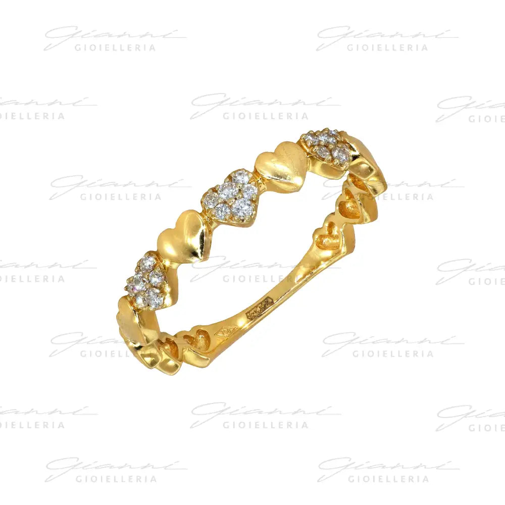 Anello Crivelli - Fedina Fantasia Cuori in Oro Giallo con Diamanti Anelli