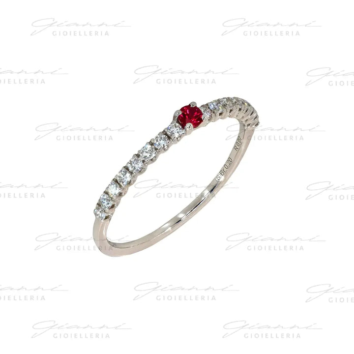 Anello Crivelli - Fedina in Oro Bianco con Diamanti e Rubino da 0,07 ct. Anelli