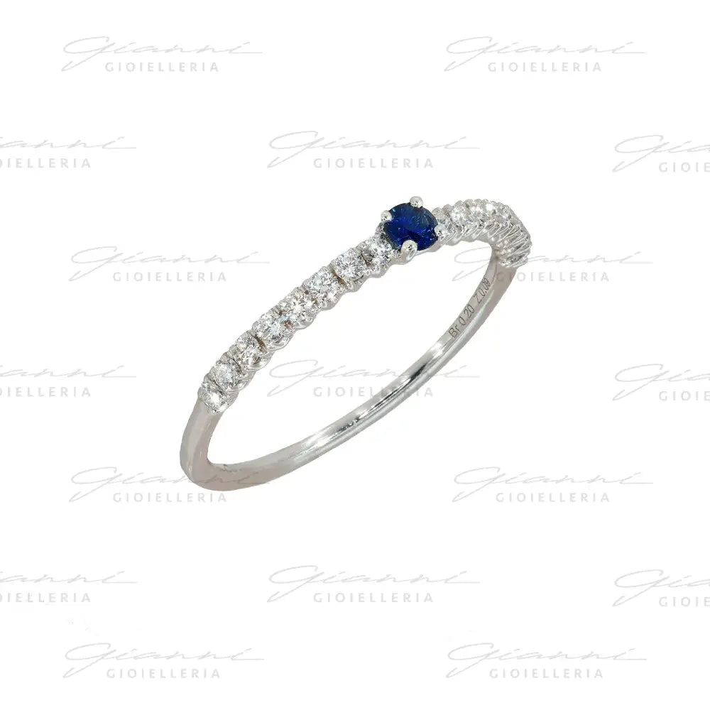 Anello Crivelli - Fedina in Oro Bianco con Diamanti e Zaffiro da 0,09 ct. Anelli