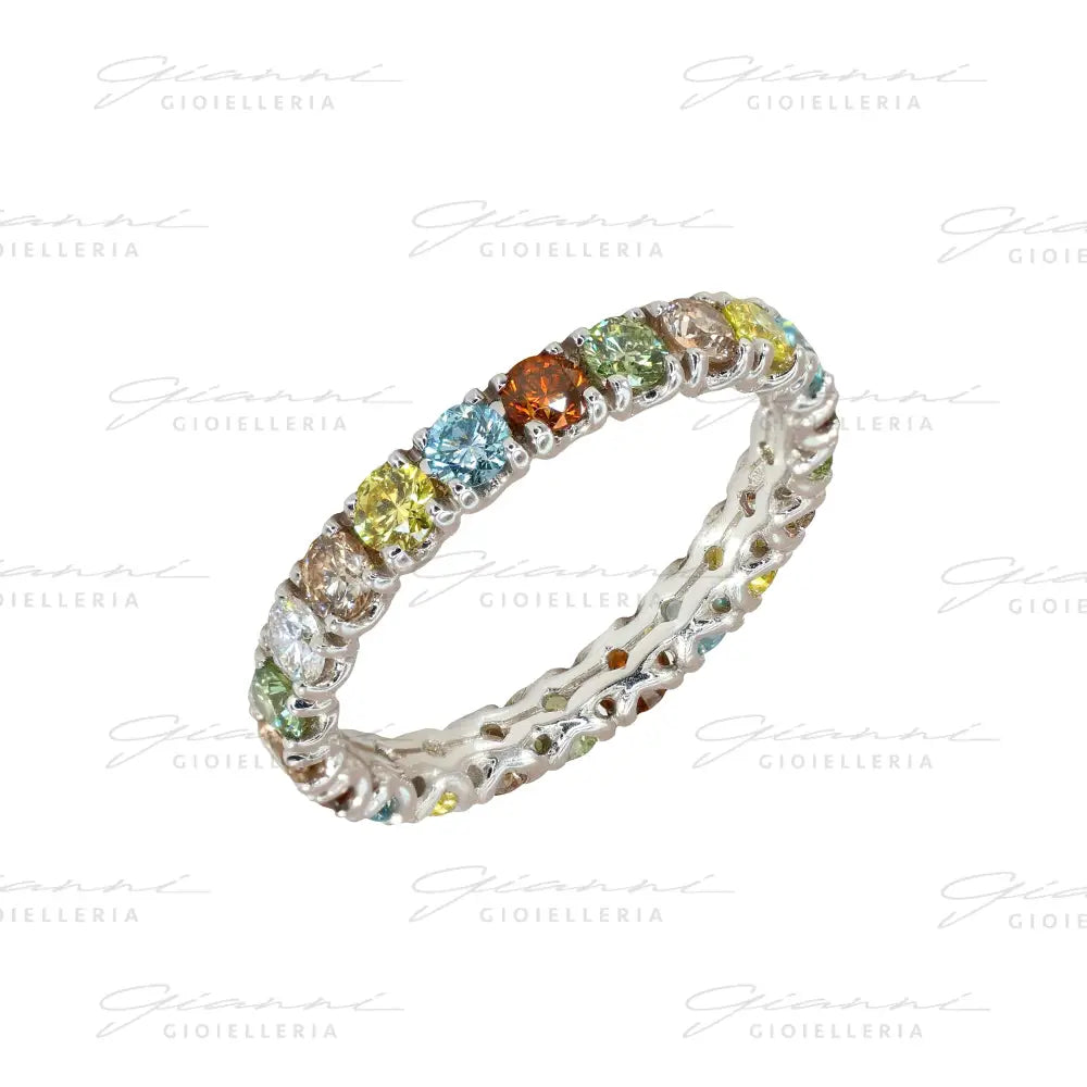 Anello Crivelli - Fedina in Oro Bianco con Diamanti Fancy Anelli