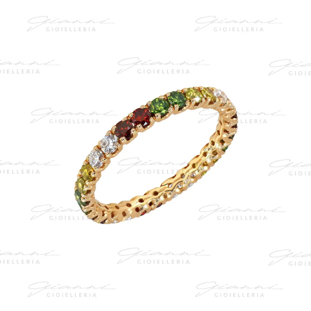 Anello Crivelli - Fedina in Oro Rosa con Diamanti Bianchi e Diamanti Multicolore Anelli