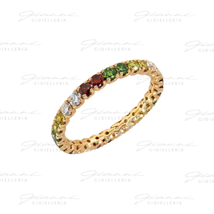 Anello Crivelli - Fedina in Oro Rosa con Diamanti Bianchi e Diamanti Multicolore Anelli