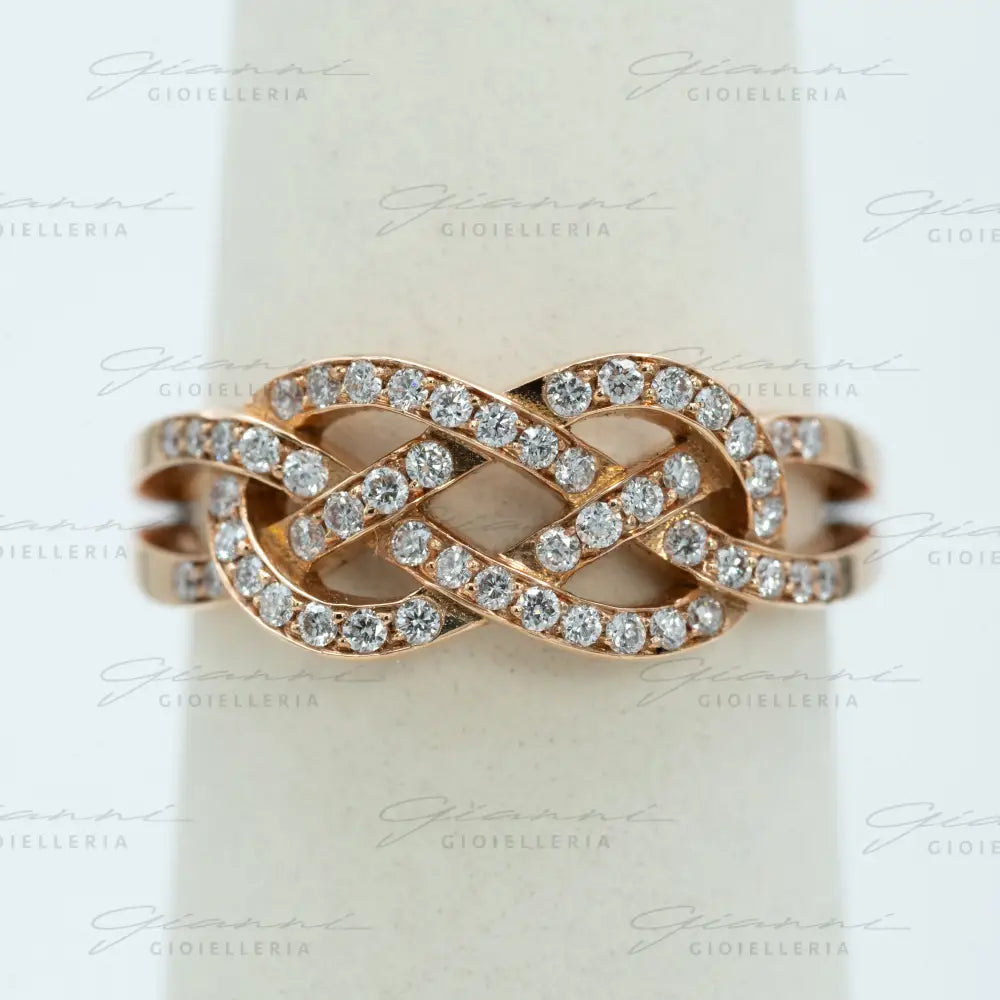 Anello Crivelli - Intreccio in oro rosa 18 kt con pavé di diamanti naturali Anelli