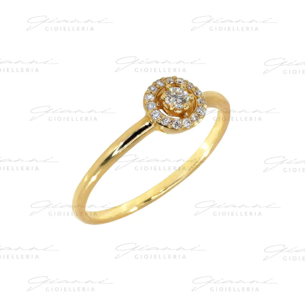 Anello Crivelli - Oro Giallo con Diamante centrale e contorno di Diamanti Anelli