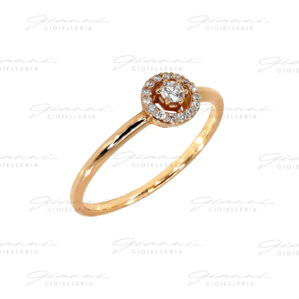 Anello Crivelli - Oro Rosa con Diamante centrale e contorno di Diamanti Anelli