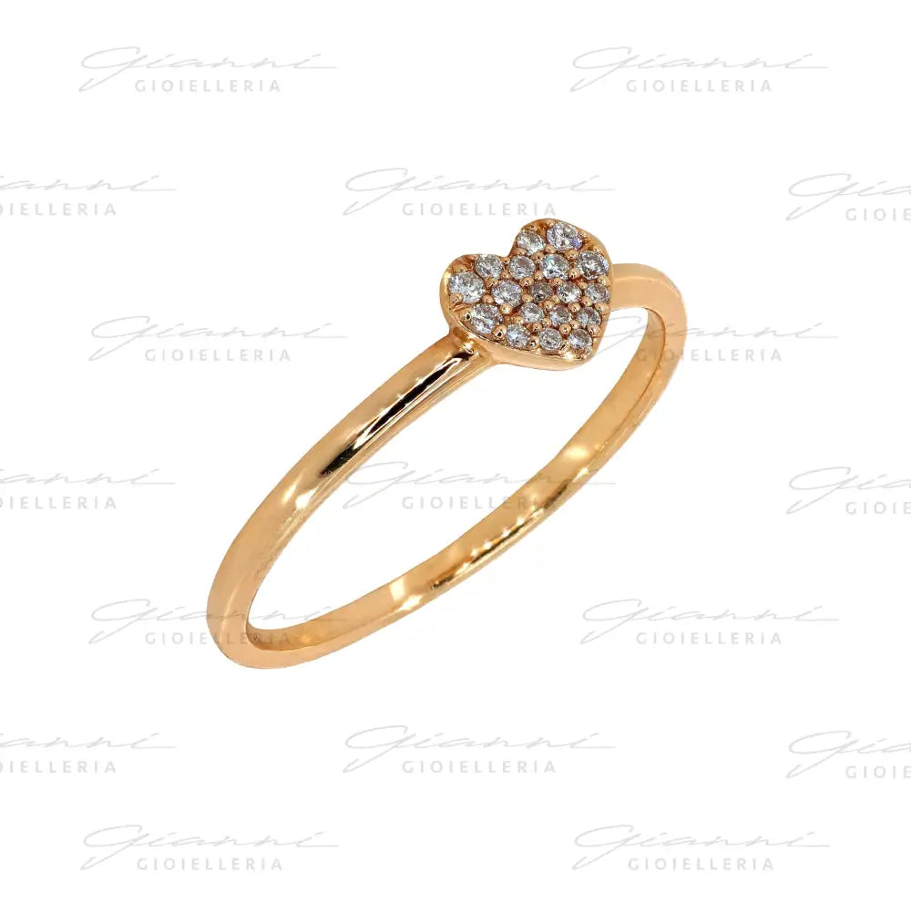 Anello Crivelli - Pavé di Diamanti con Fantasia Cuore in Oro Rosa Anelli