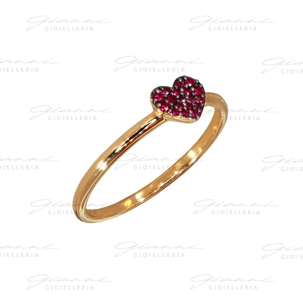 Anello Crivelli - Pavé di Rubini in Oro Rosa con Fantasia Cuore Anelli