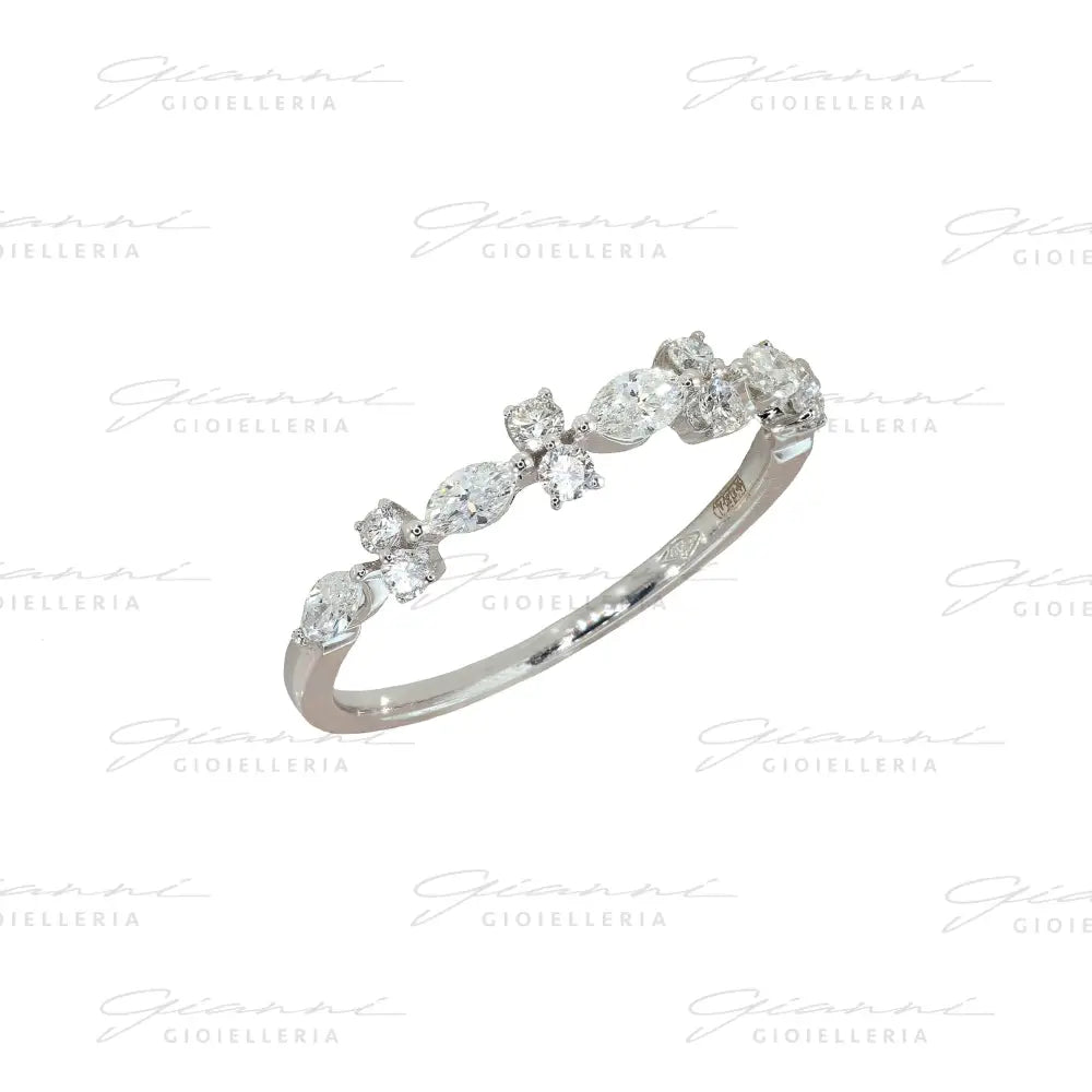 Anello Crivelli - Riviera in Oro Bianco con Diamanti taglio Navette e taglio Brillante Anelli