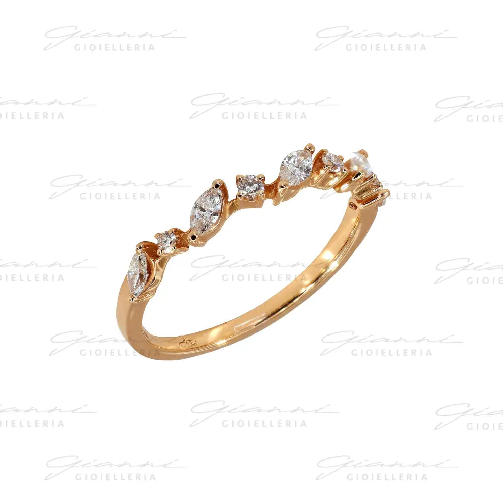Anello Crivelli - Riviera in Oro Rosa con Diamanti taglio Navette e taglio Brillante Anelli