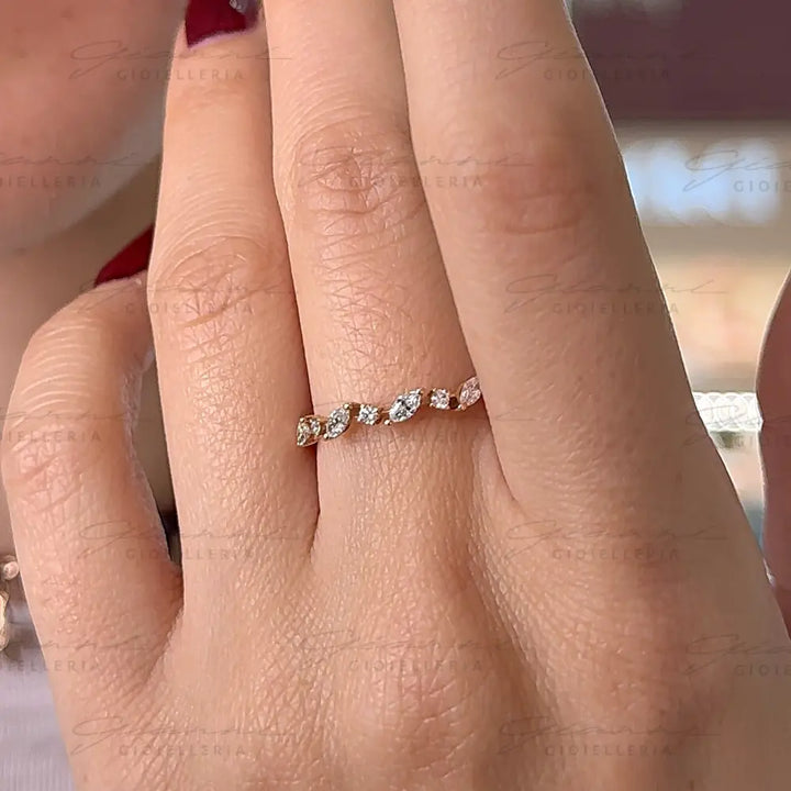 Anello Crivelli - Riviera in Oro Rosa con Diamanti taglio Navette e taglio Brillante Anelli