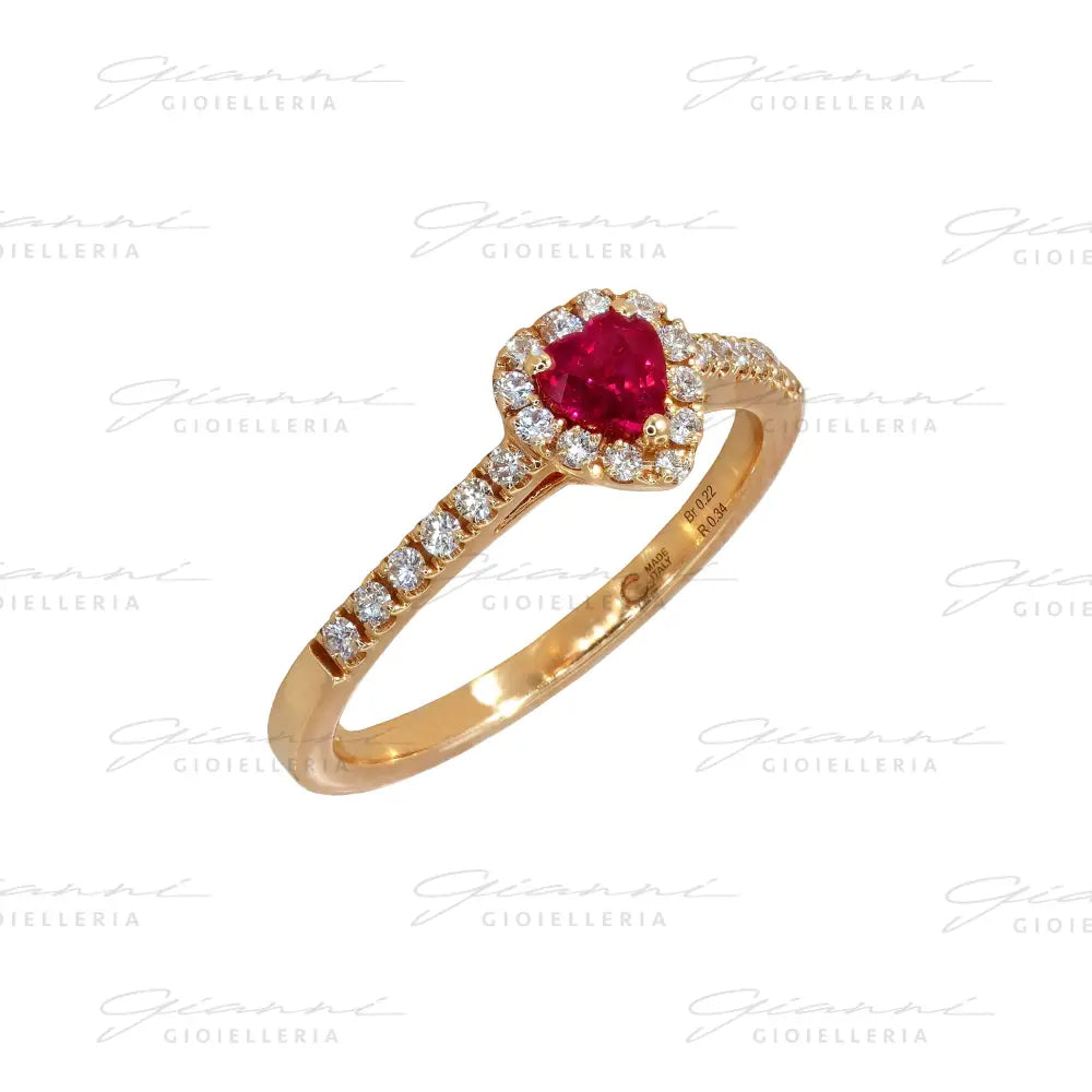 Anello Crivelli - Rubino taglio Cuore e contorno di Diamanti in Oro Rosa Anelli