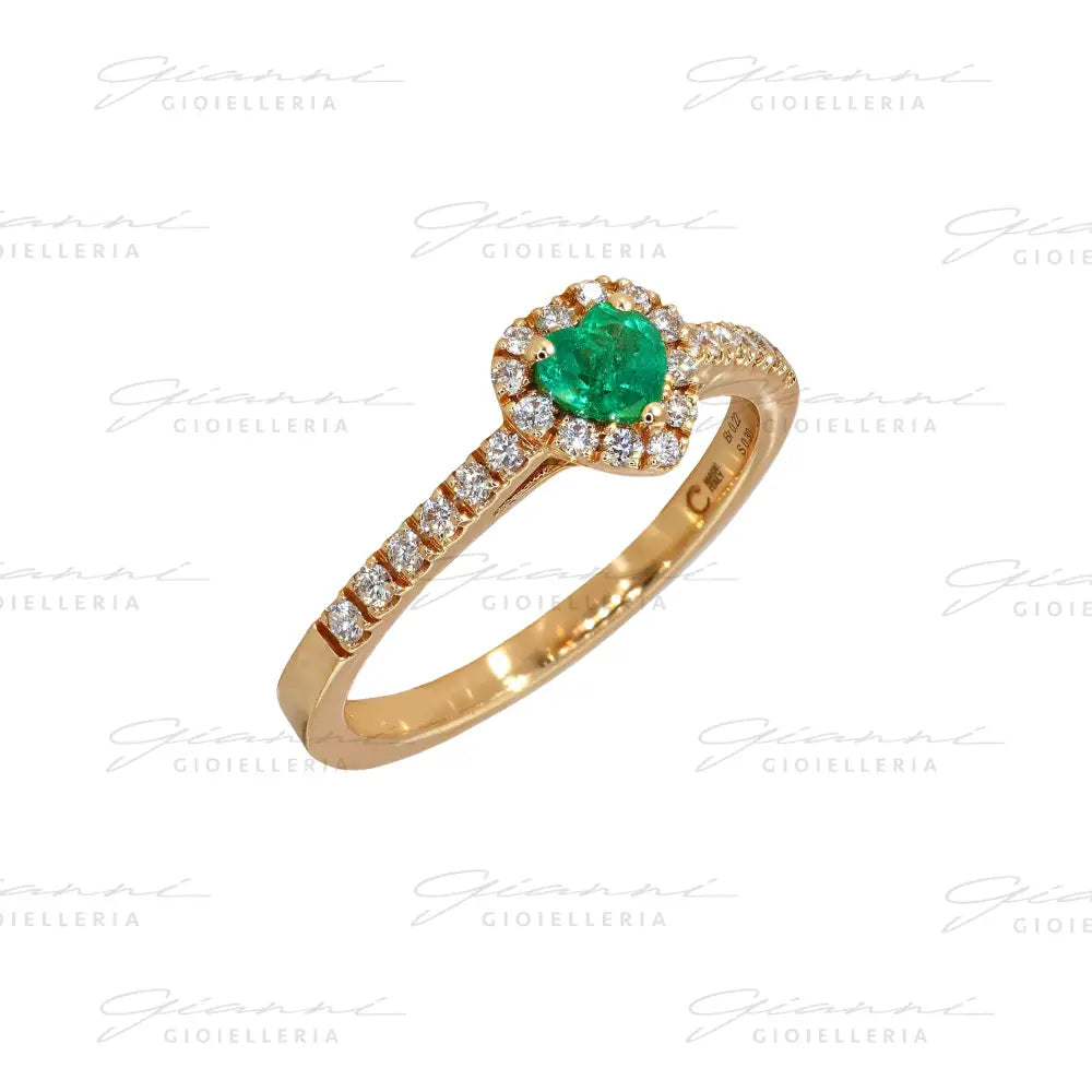 Anello Crivelli - Smeraldo taglio Cuore e contorno di Diamanti in Oro Rosa Anelli