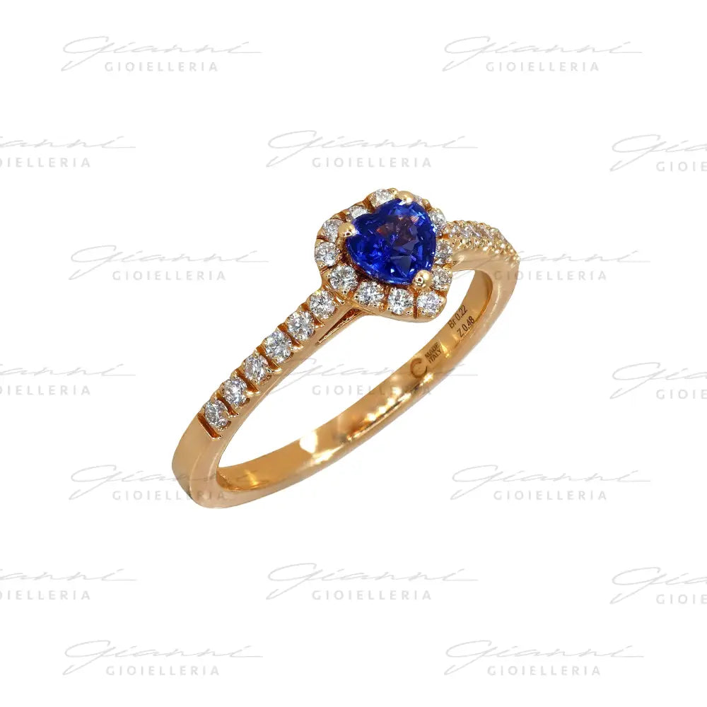 Anello Crivelli - Zaffiro taglio Cuore e contorno di Diamanti in Oro Rosa Anelli