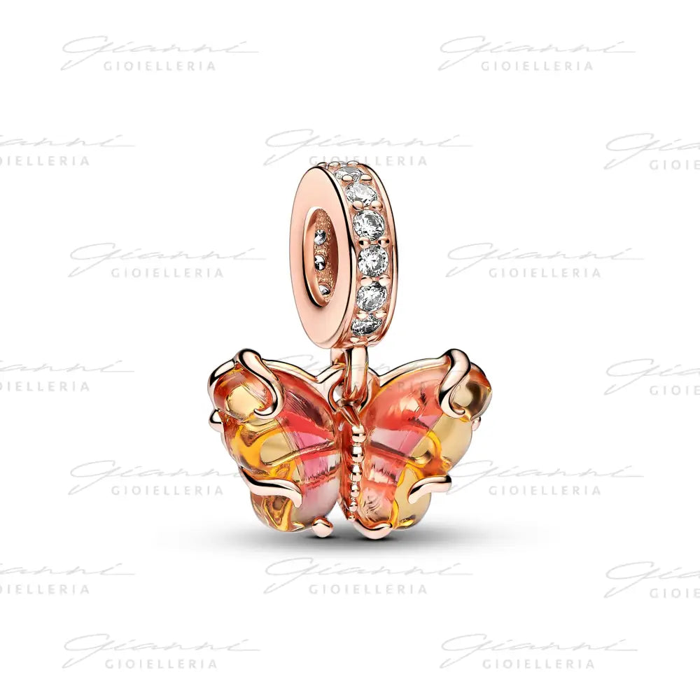 Charm Pandora - Pendente Farfalla Vetro di Murano Arancione e Rosa Charm