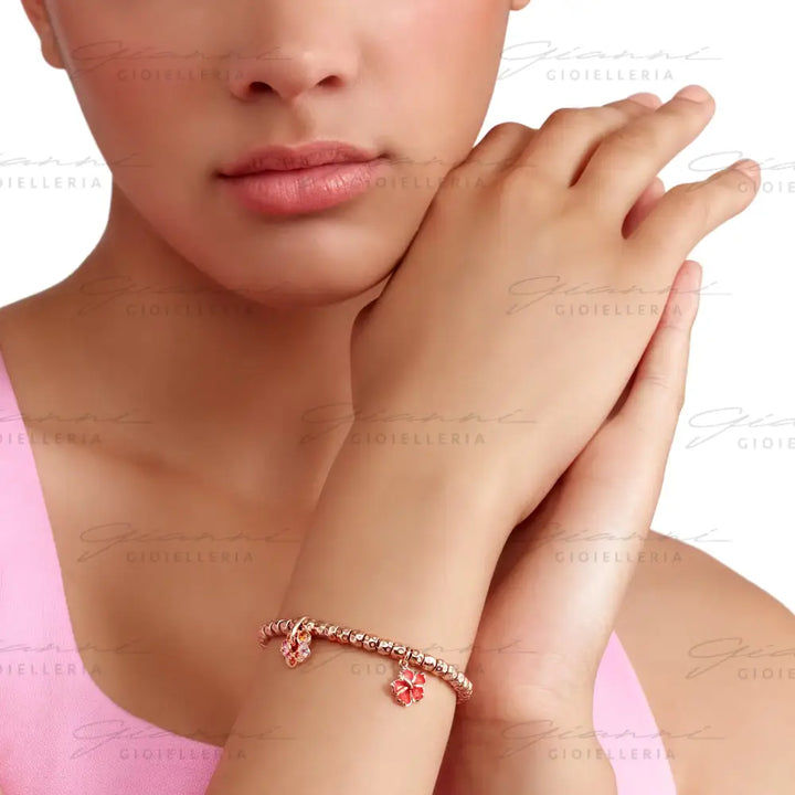 Ciondolo DoDo - Fiore ibisco oro rosa e smalto Charm