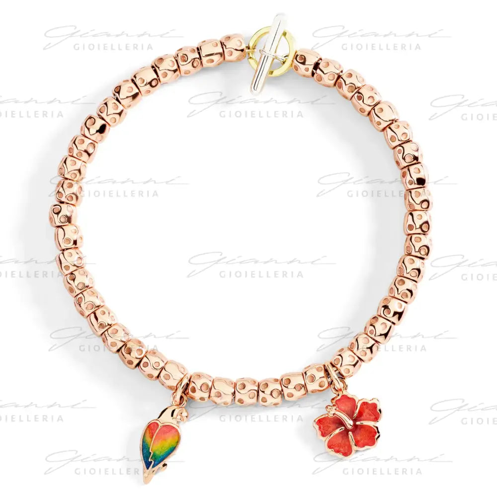 Ciondolo DoDo - Fiore ibisco oro rosa e smalto Charm