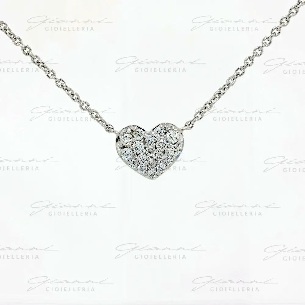 Girocollo Crivelli - Fantasia Cuore in Oro Bianco con Pavè di Diamanti Collane