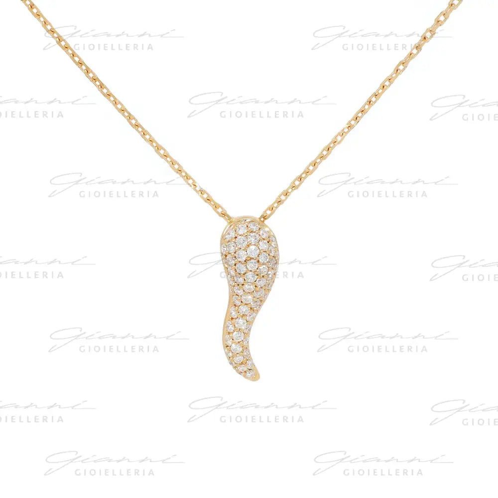Girocollo Crivelli Pendente Cornetto 1,7 cm con Pavé di Diamanti in Oro Rosa Collane