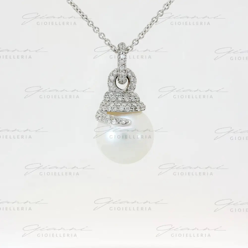 Girocollo Crivelli - Pendente perla in Oro Bianco con Pavé Collane
