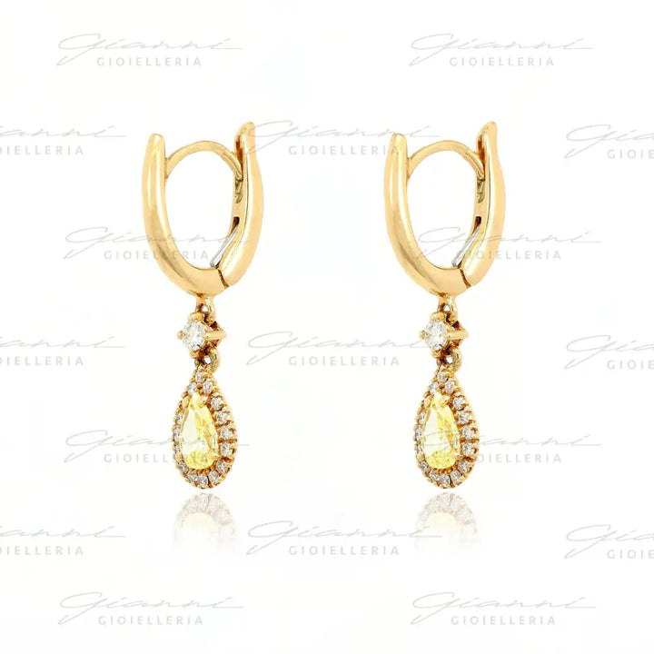Orecchini Crivelli - Pendente in Oro Rosa con Diamante Fancy Yellow centrale e contorno di Diamanti Orecchini