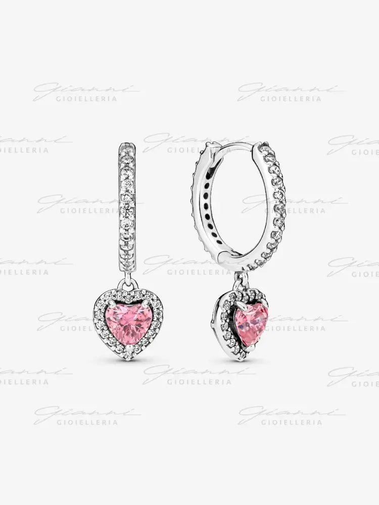 Orecchini Pandora - Cerchi Cuori Rosa Orecchini