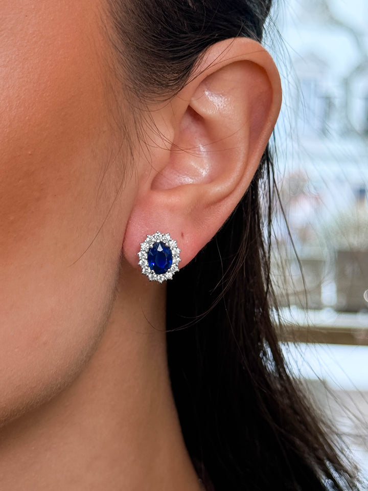 Orecchini Crivelli - "Kate" con Zaffiro 2,67 ct. e contorno di Diamanti in Oro Bianco
