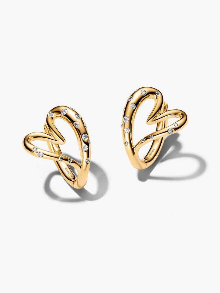 Orecchini Pandora - Cuore Linea Sinuosa con Pietre Luminose
