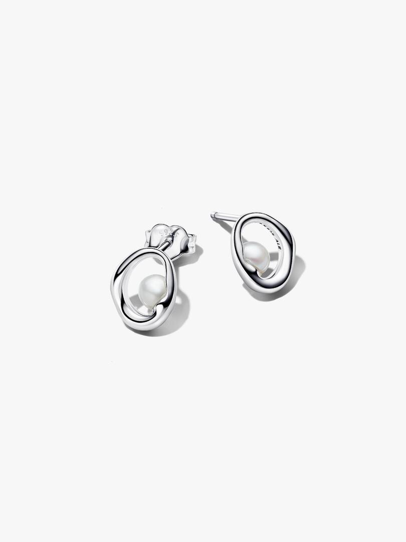 Orecchini Pandora - Linea Sinuosa Ovale con Perla d'Acqua Dolce Coltivata