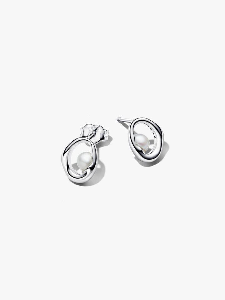 Orecchini Pandora - Linea Sinuosa Ovale con Perla d'Acqua Dolce Coltivata
