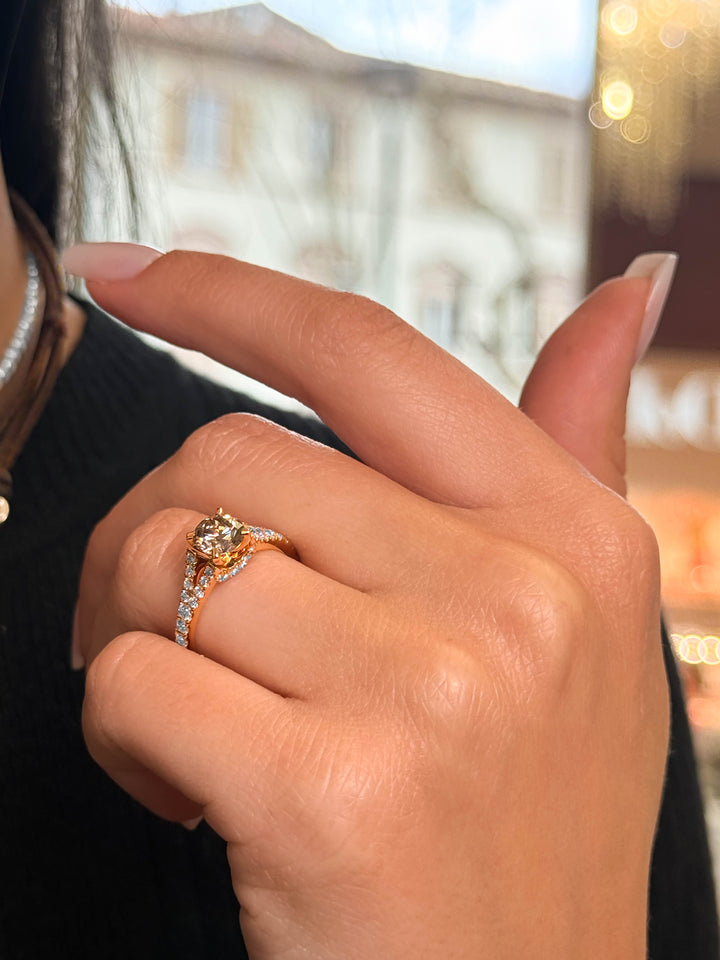 Anello Crivelli - Solitario con Diamante Brown in Oro Rosa