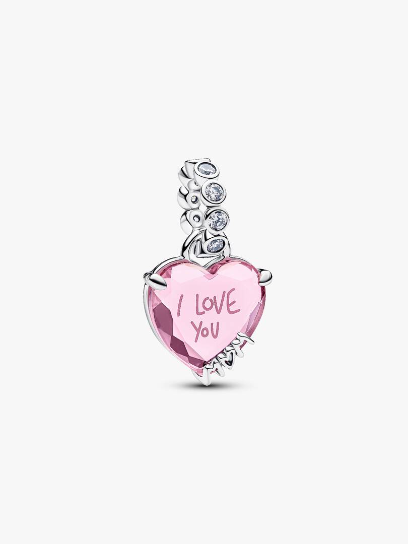 Charm Pandora - Pendente Cuore Rosa Ti Voglio Bene Mamma