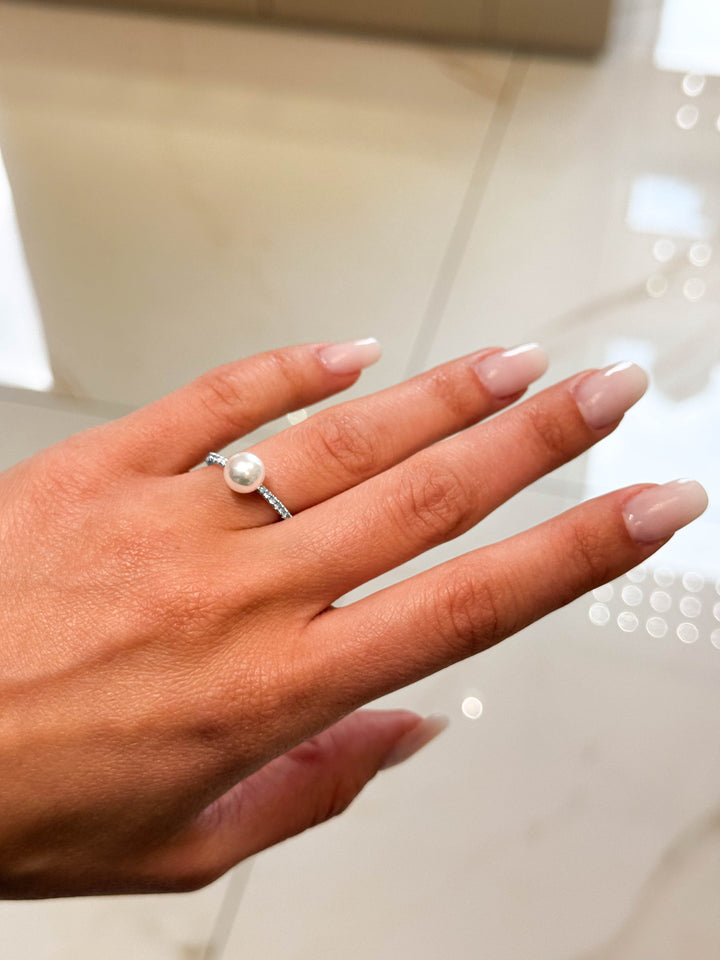 Anello Crivelli - Solitario in Oro Bianco con Perla e Diamanti