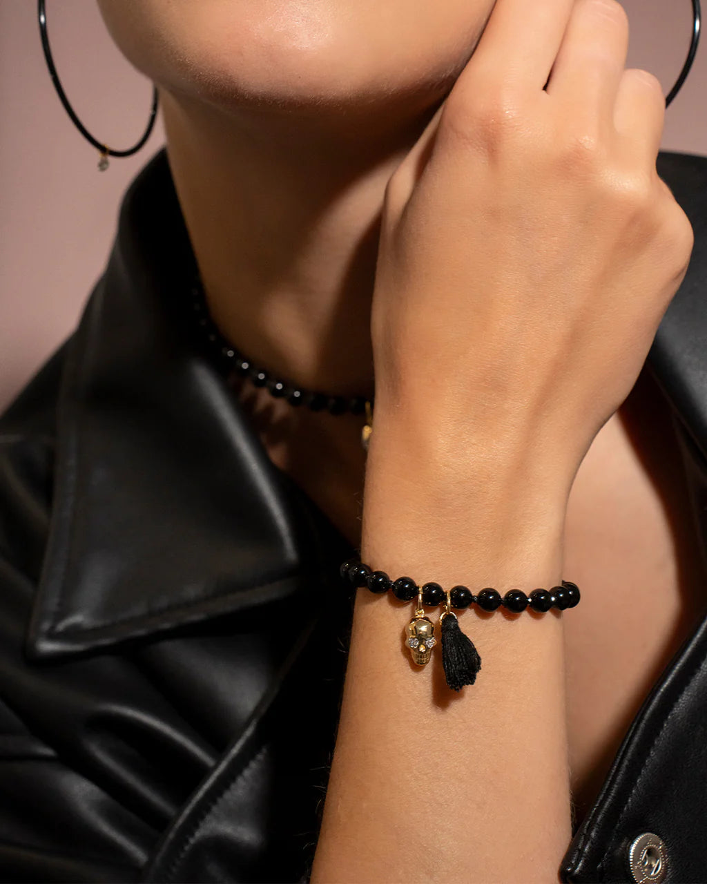 Bracciale Rue Des Mille - base agata nera e zirconi milky