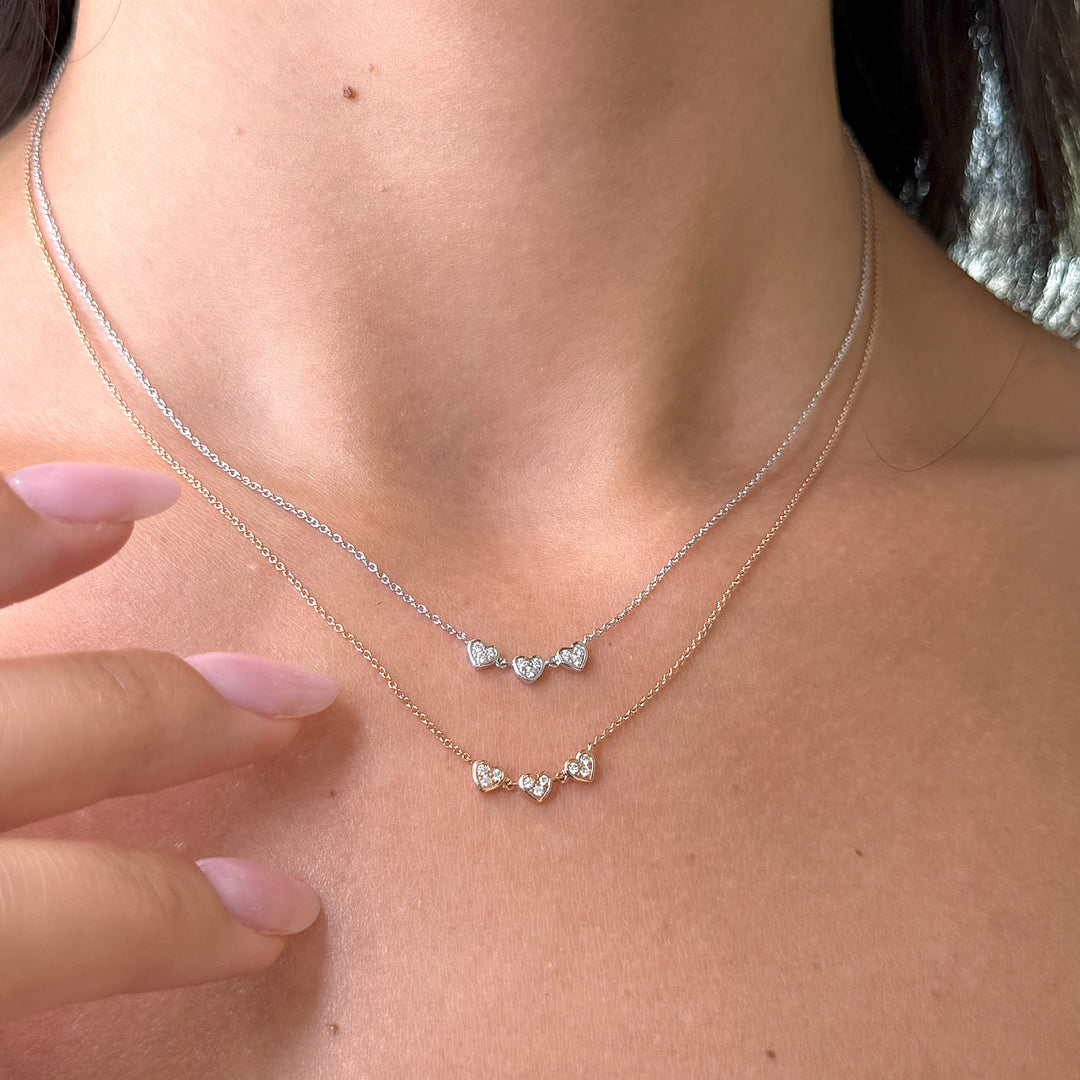 Girocollo Crivelli - Fantasia Cuoricini con Diamanti in Oro Bianco