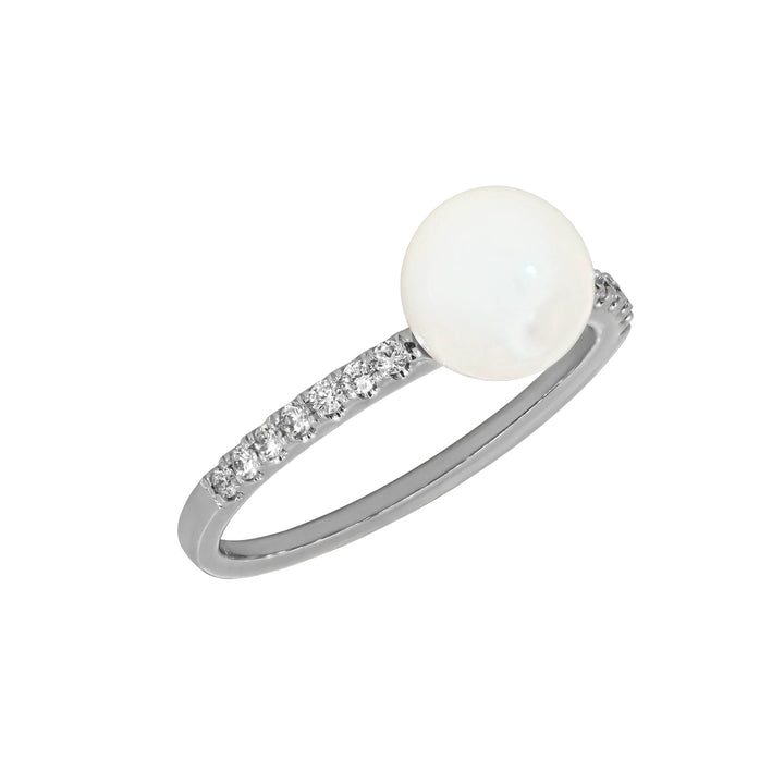 Anello Crivelli - Solitario in Oro Bianco con Perla e Diamanti
