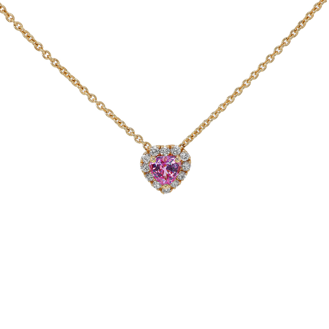 Girocollo Crivelli - Pendente Fantasia Cuore in Oro Rosa con Zaffiro Rosa e Diamanti