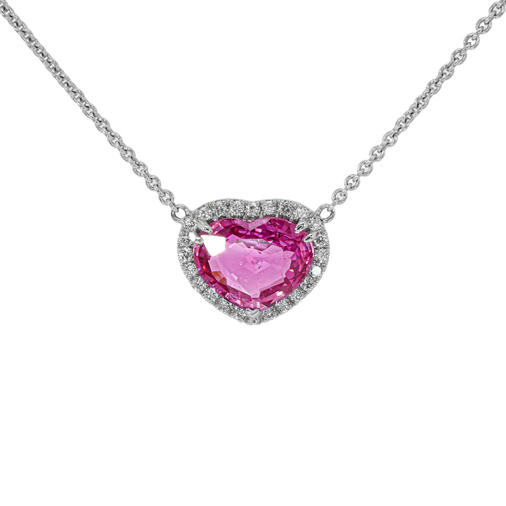 Girocollo Crivelli - Pendente Fantasia Cuore in Oro Bianco con Zaffiro Rosa e Diamanti