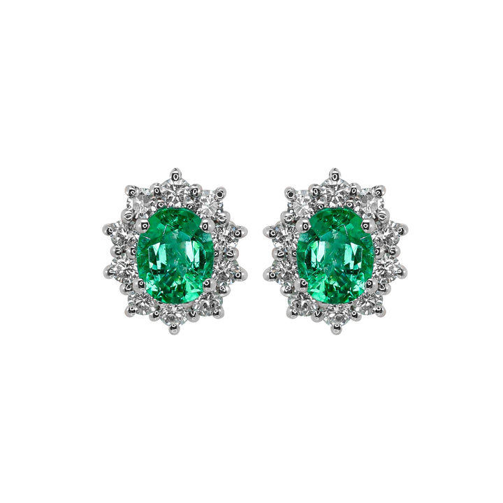 Orecchini Crivelli - "Kate" con Smeraldo 0,63 ct. e contorno di Diamanti in Oro Bianco